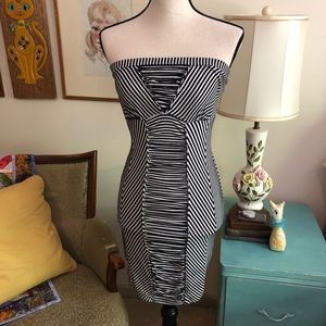 Free People | Black White Stripe Strapless Dress